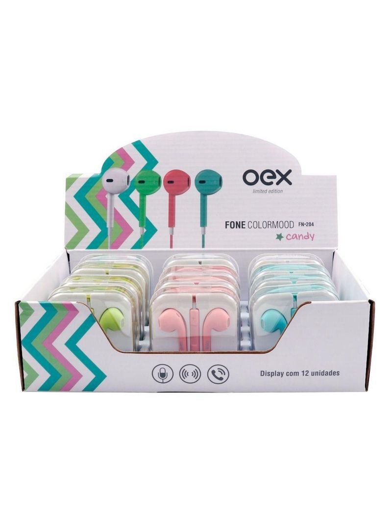 Display com 12 fones de ouvido com microfone oex colormood candy fn204 diversos