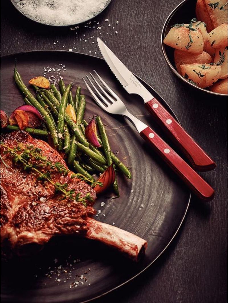 Faca churrasco inox 4 polywood vermelho tramontina