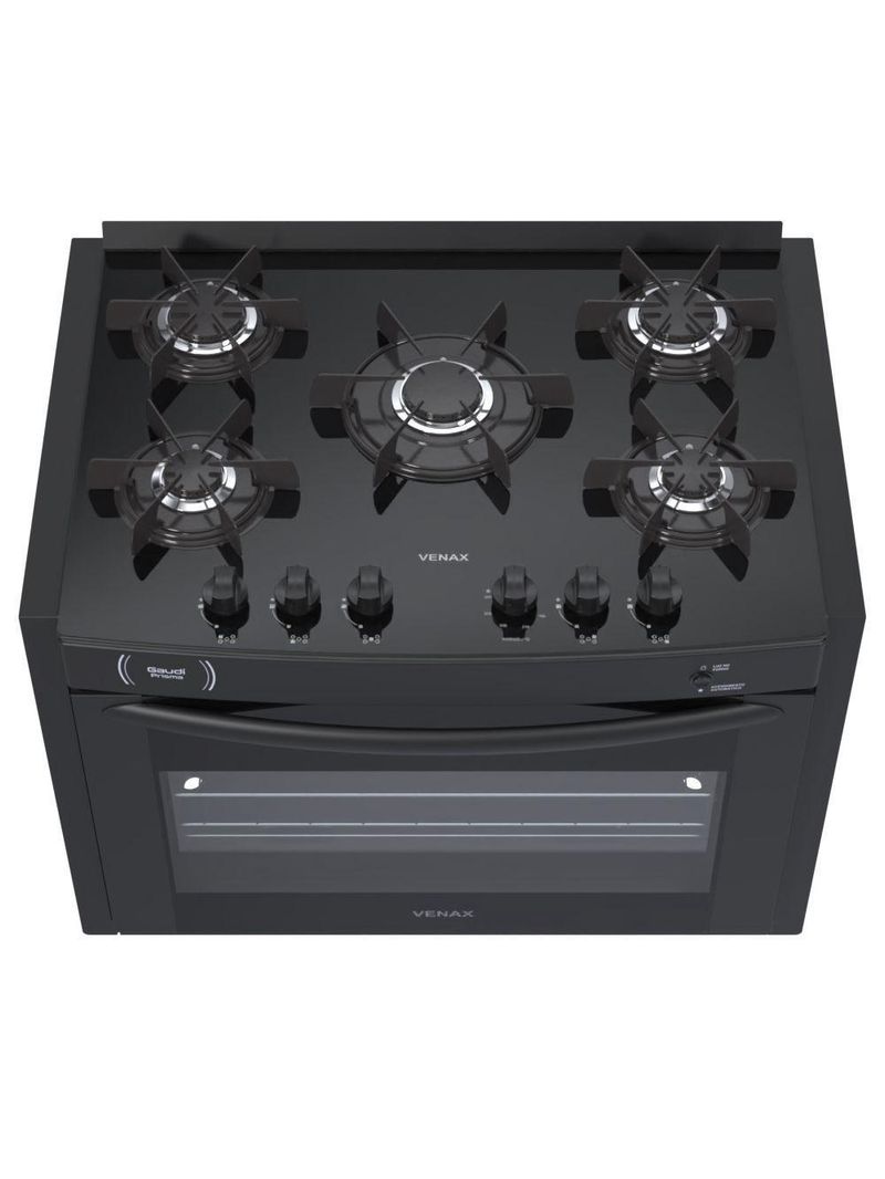 Fogão 5 Bocas De Embutir Venax Gaudi Prisma Vitreo Bl Gás GLP Preto
