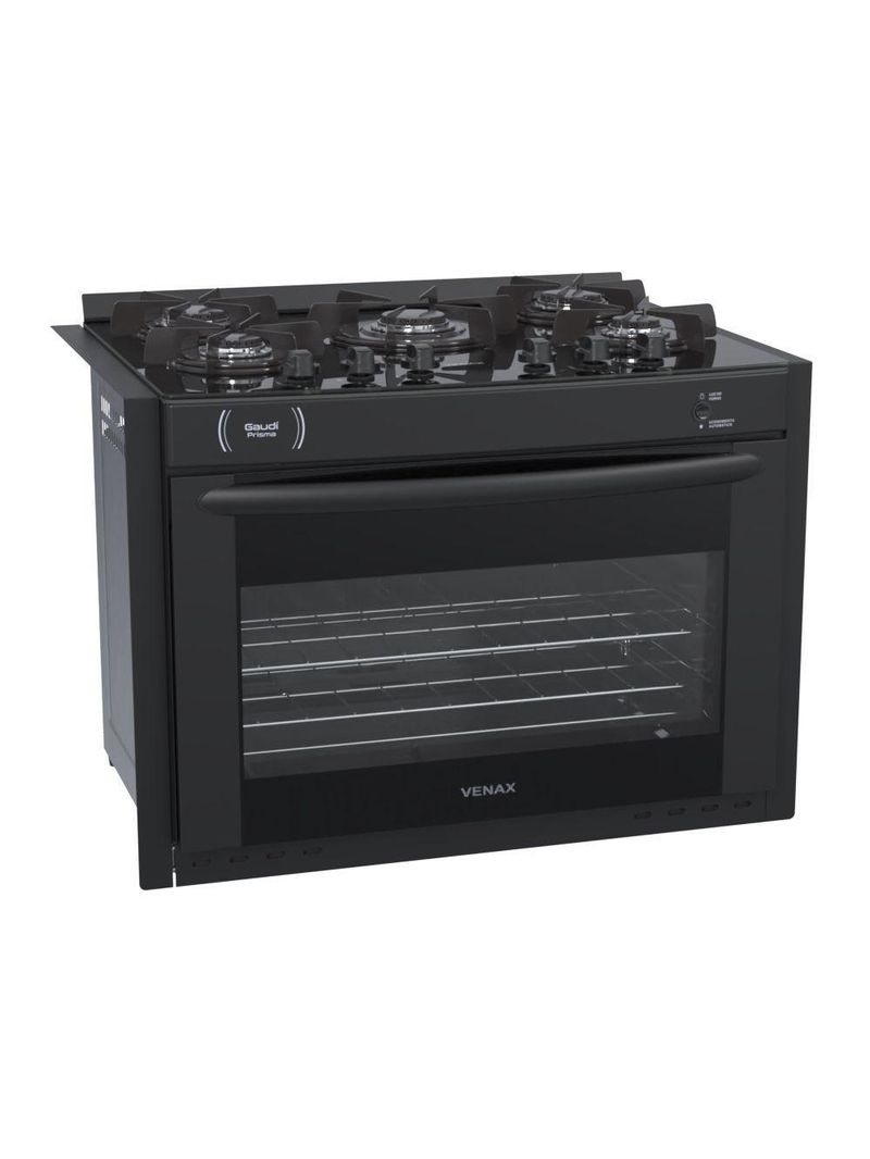 Fogão 5 Bocas De Embutir Venax Gaudi Prisma Vitreo Bl Gás GLP Preto