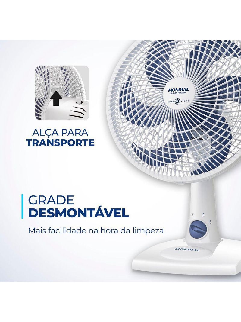 Ventilador De Mesa Mondial - 06 Pás - Vsp-30-w Vent 30cm Vsp-30-w 127v/60hz Super Power