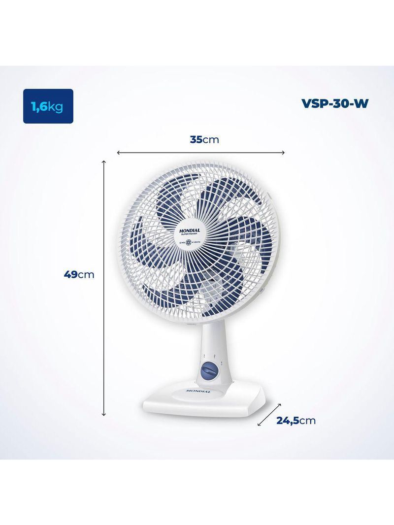 Ventilador De Mesa Mondial - 06 Pás - Vsp-30-w Vent 30cm Vsp-30-w 127v/60hz Super Power