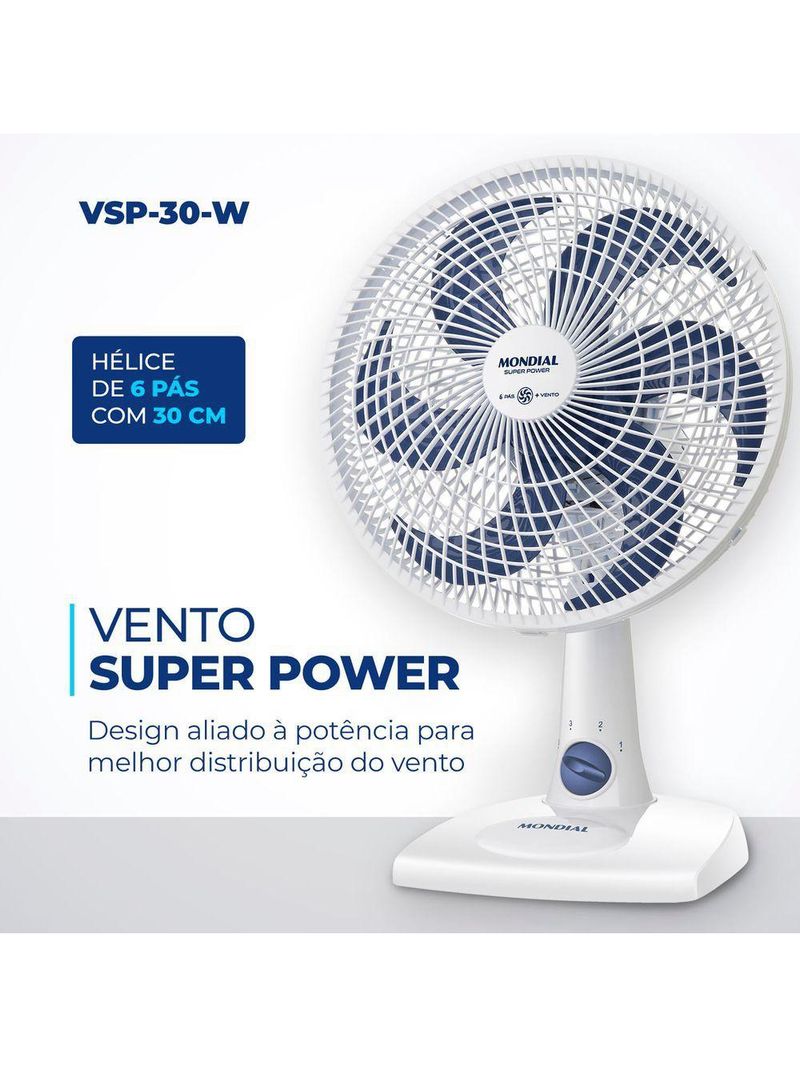 Ventilador De Mesa Mondial - 06 Pás - Vsp-30-w Vent 30cm Vsp-30-w 127v/60hz Super Power