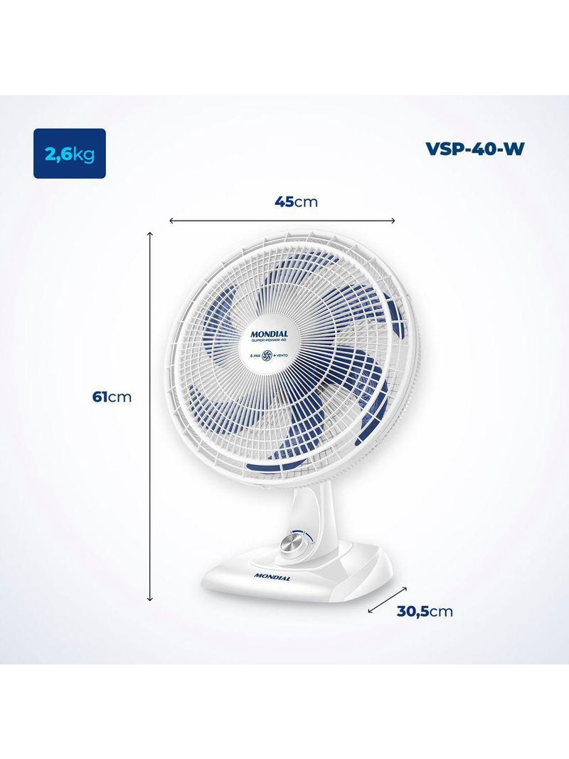 Ventilador Mesa Mondial - 06 Pás - Vsp-40-w 127V/60Hz