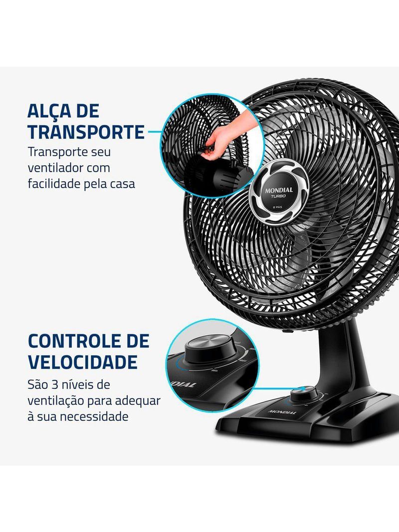 Ventilador De Mesa 40cm Turbo Mondial Preto/Prata 220V
