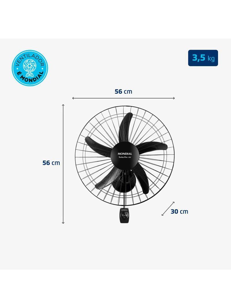 Ventilador De Parede Turbo 50cm Pro 5 Pás Mondial Preto 150W NVP-PRO-50 110V