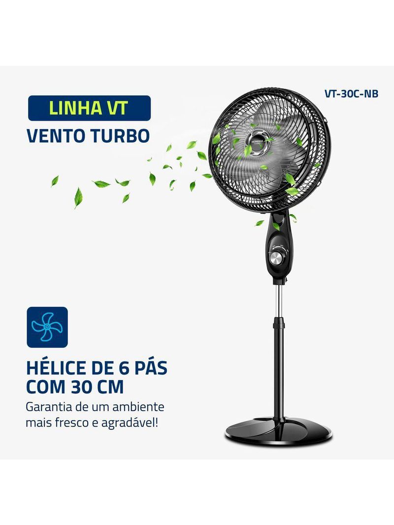 Ventilador De Coluna Mondial 30cm 6 Pás Turbo VT-30C-NB Preto Prata 220V