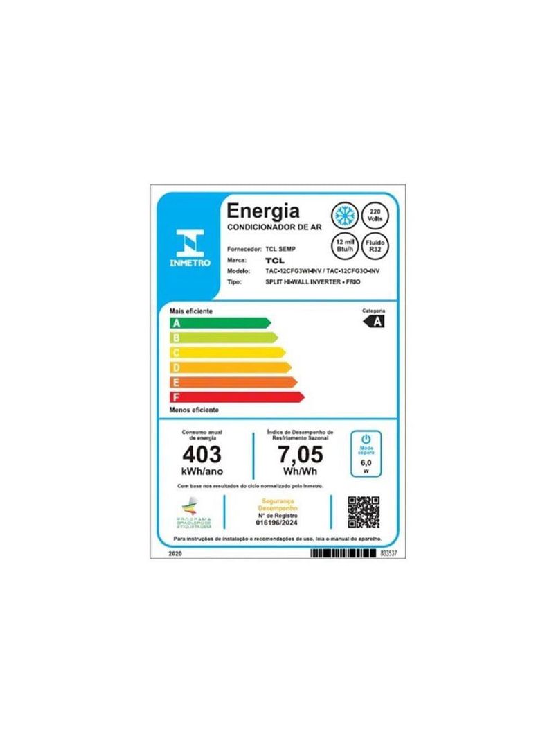 Ar Condicionado Split Hi Wall TCL Fresh In Inverter Btus Frio 220V R-32