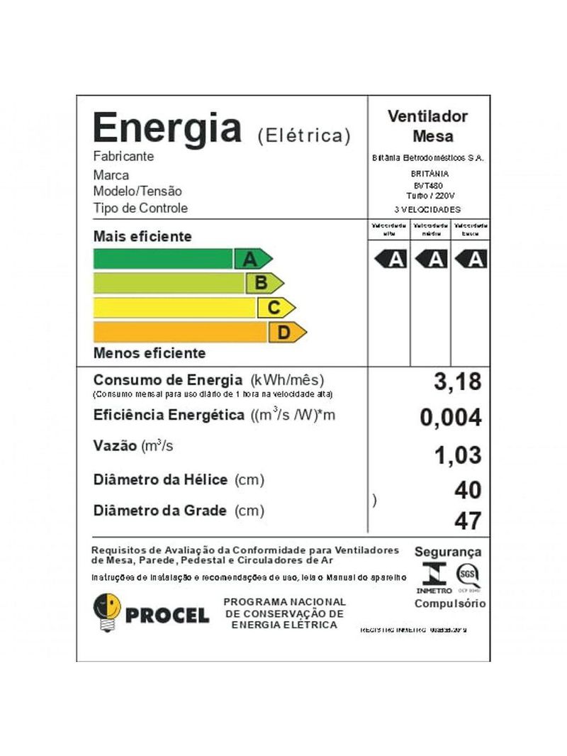 Ventilador Britânia Super Silencioso Maxx Force 165w BVT480 220V