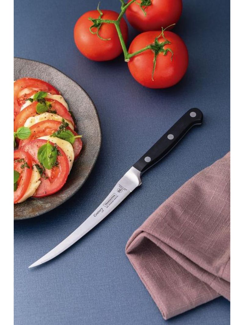 Faca tomate inox 5 century preto policarbonato tramontina