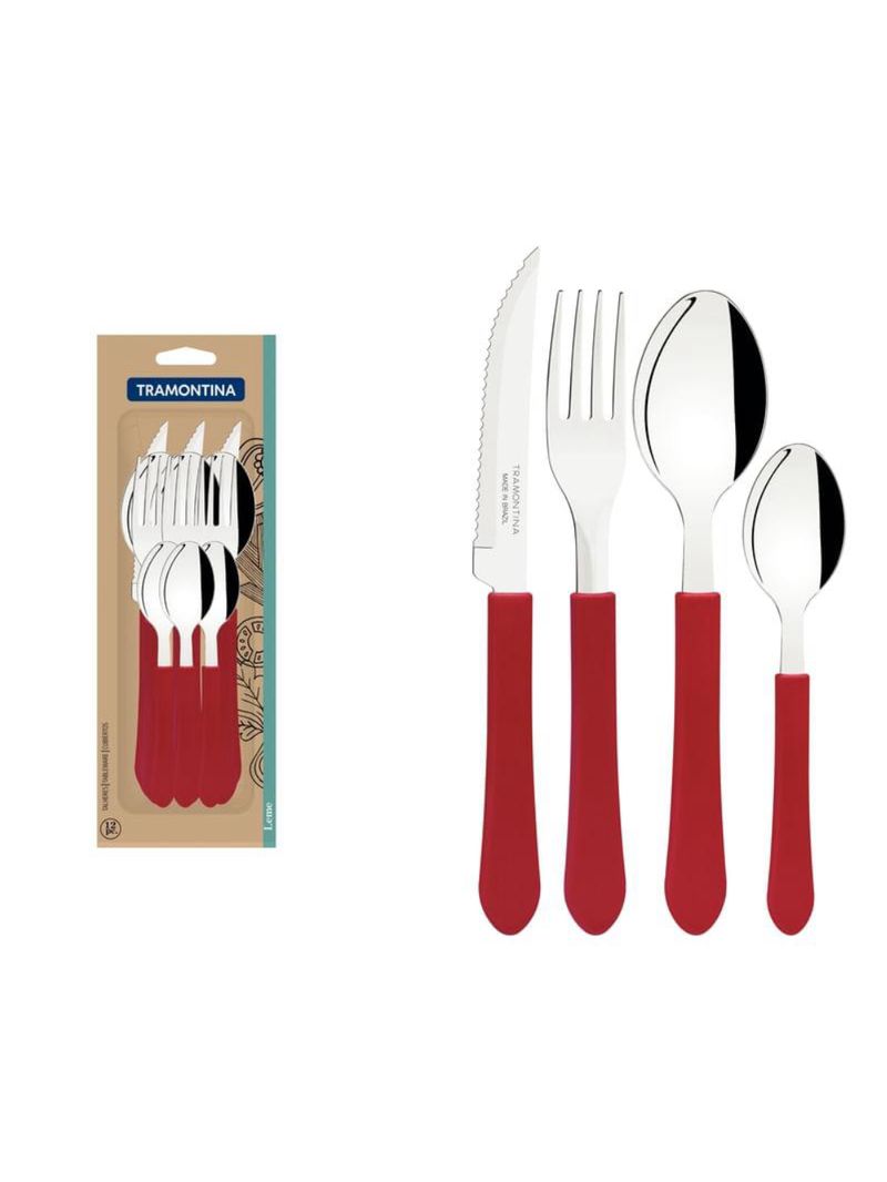 Faqueiro inox 12 peças leme vermelho tramontina