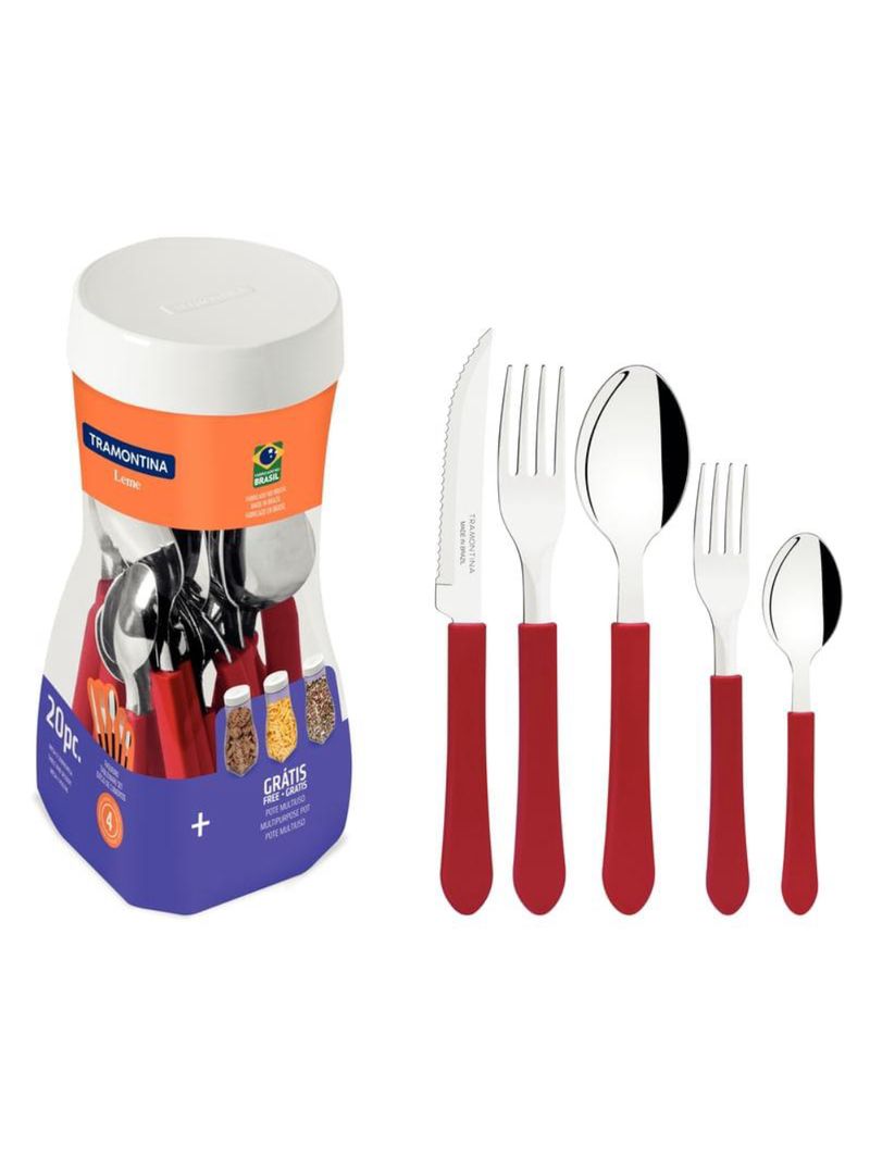 Faqueiro inox 20 peças leme vermelho tramontina