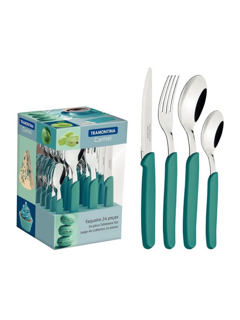 Faqueiro tramontina carmel inox turquesa médio 24 peças