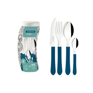 Faqueiro tramontina leme inox azul oceano com pote plástico 24 peças