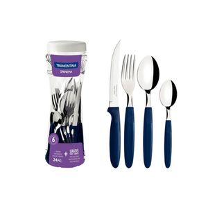 Faqueiro tramontina ipanema inox azul com pote plástico 24 peças