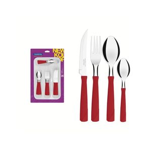 Faqueiro tramontina new kolor inox vermelho com gaveteiro 25 peças