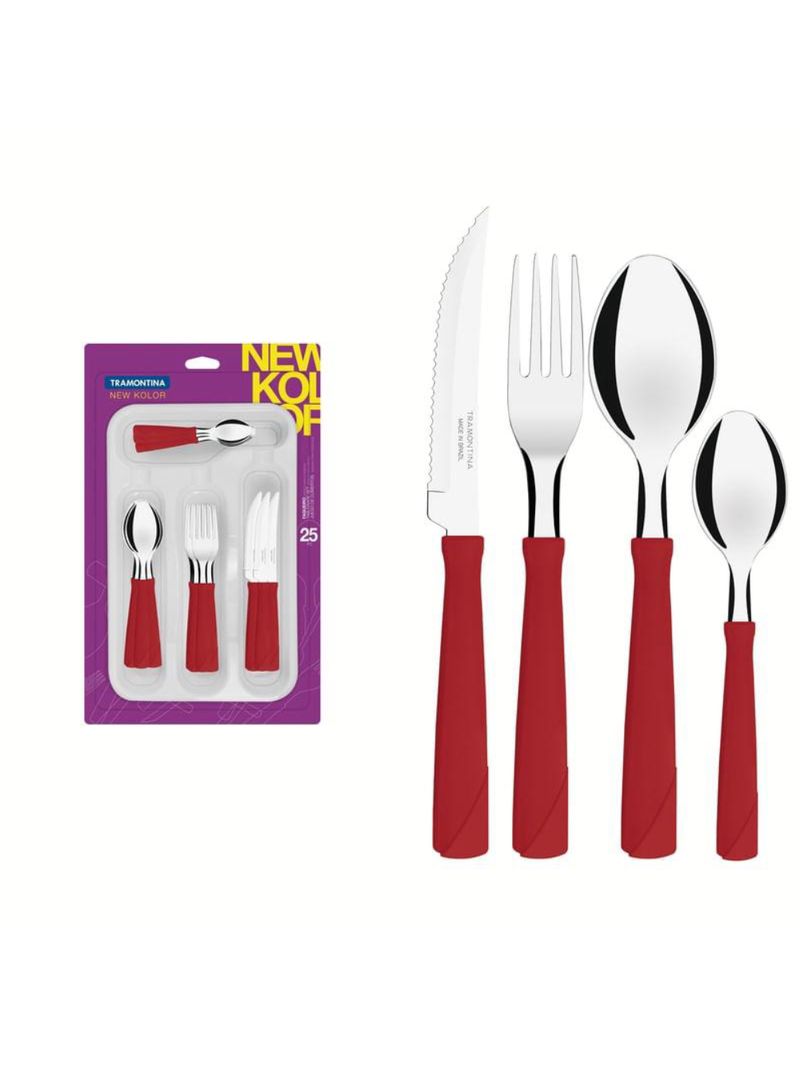 Faqueiro tramontina new kolor inox vermelho com gaveteiro 25 peças