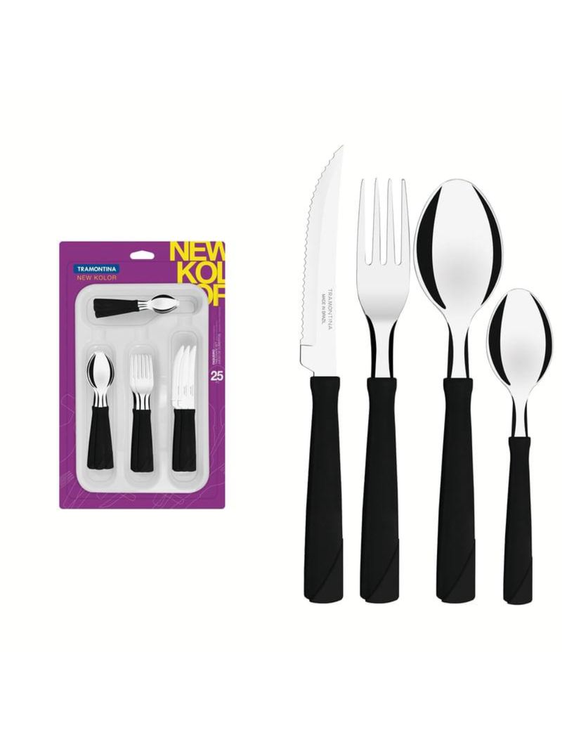 Faqueiro tramontina new kolor inox preto com gaveteiro 25 peças