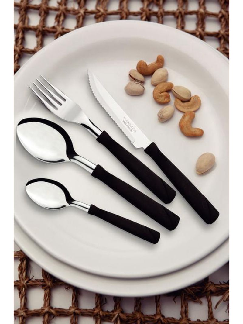 Faqueiro tramontina new kolor inox preto com gaveteiro 25 peças