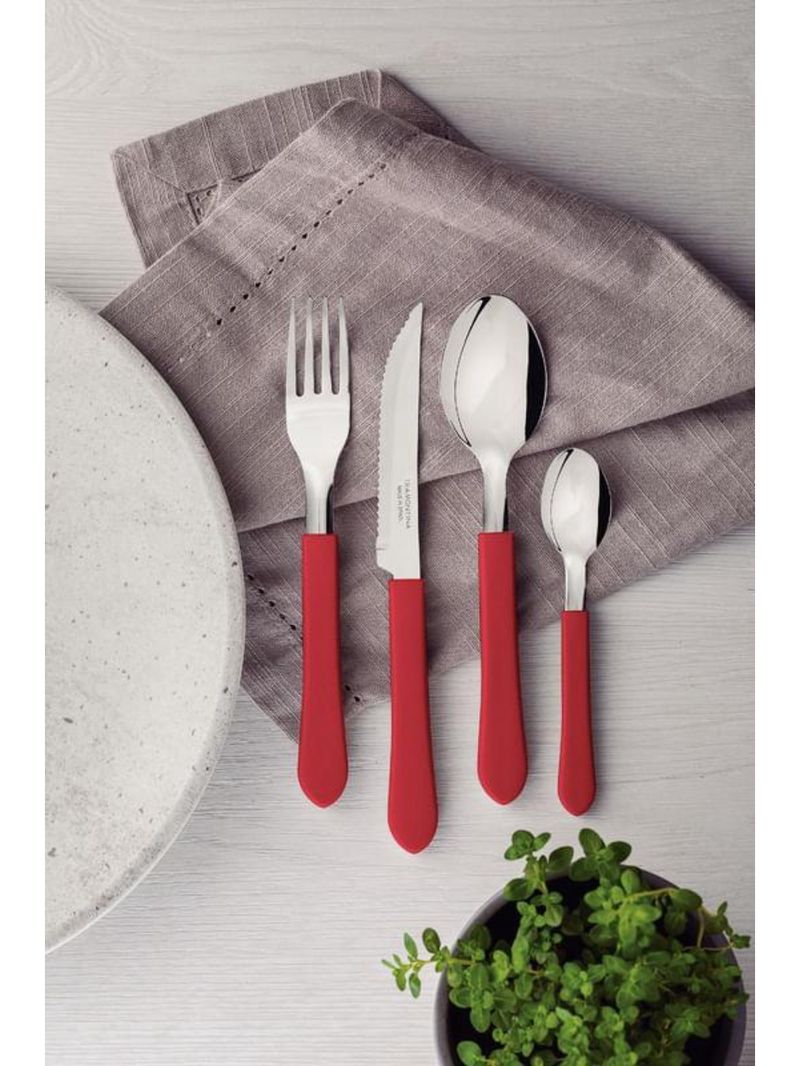 Faqueiro tramontina leme inox vermelho 24 peças com pote plástico