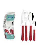 Faqueiro tramontina leme inox vermelho 24 peças com pote plástico