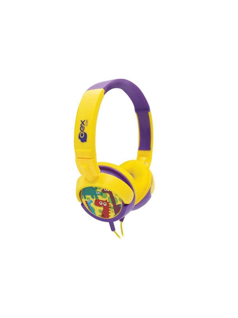 Fone de ouvido infantil fones giratorios oex kids dino hp300 - 85db amarelo/roxo