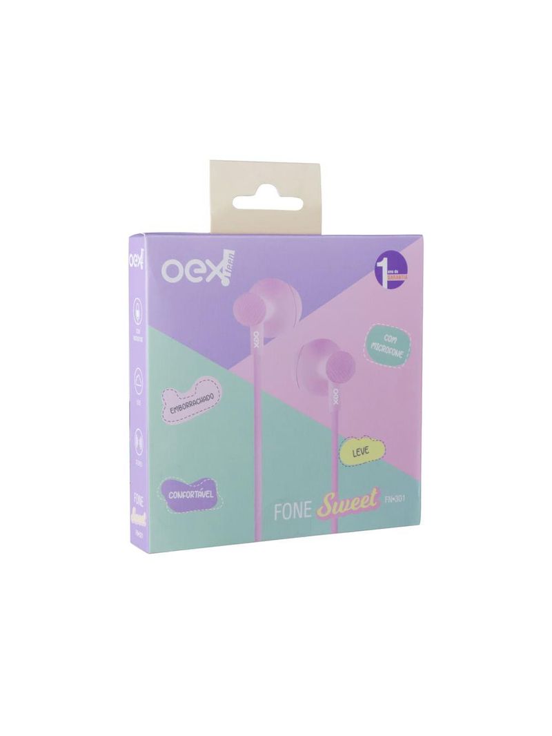 Fone de ouvido sweet com microfone - oexteen fn301 - rosa