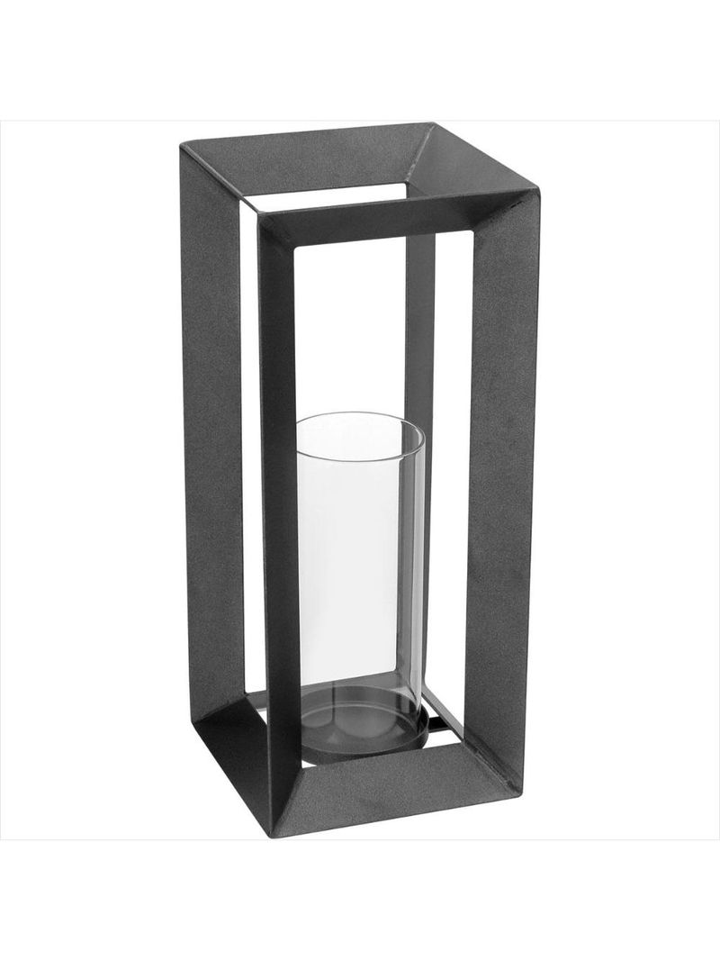 Castiçal metal 38-16-16 centímetros cinza