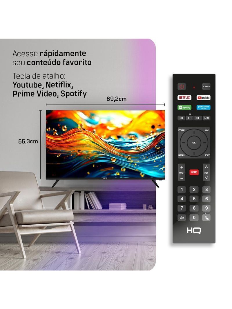 Smart HQ 40 Full Hd Tela Sem Bordas 12 Design Slim HQS40NKHM
