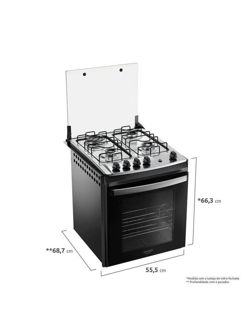 Fogão 4 Bocas Embutir Dako Supreme Mesa De Inox Preto Bivolt