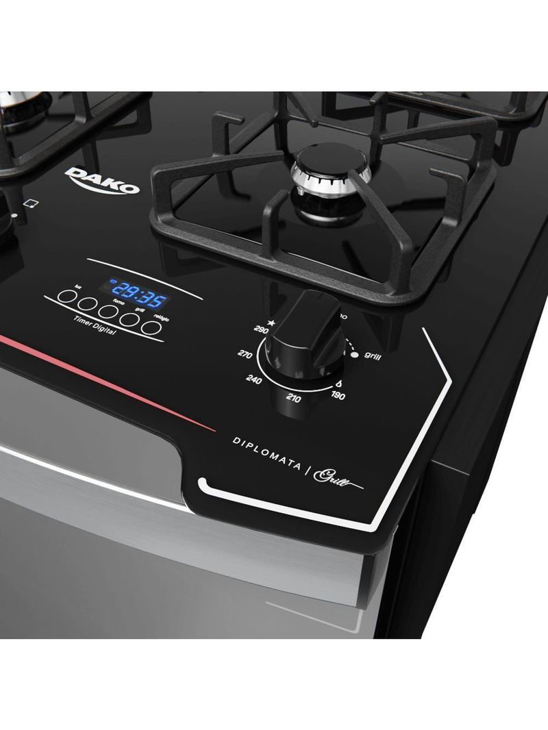 Fogão De Embutir 4B Preto Dako Grill Style Bivolt