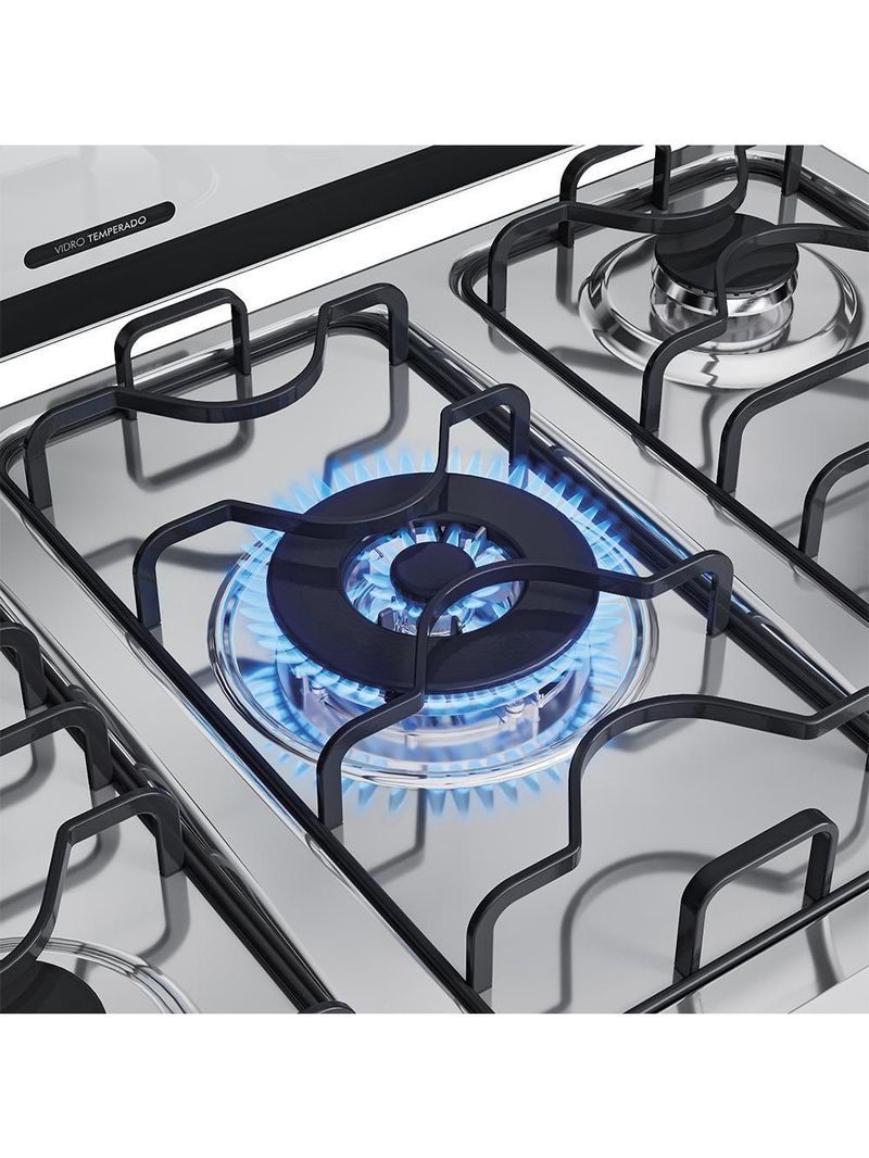 Fogão 5 Bocas Preto Com Mesa De Inox Dako Magister Bivolt