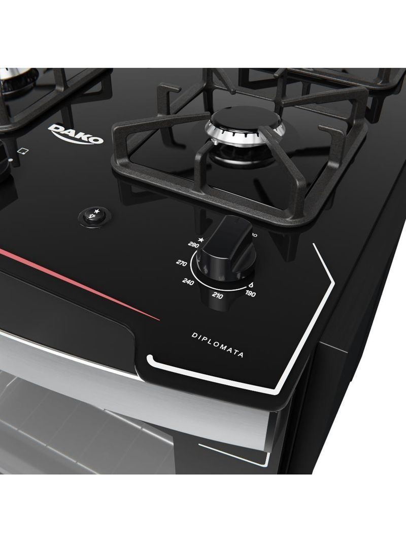 Fogão De Embutir 4B Preto Com Mesa De Vidro Dako Bivolt