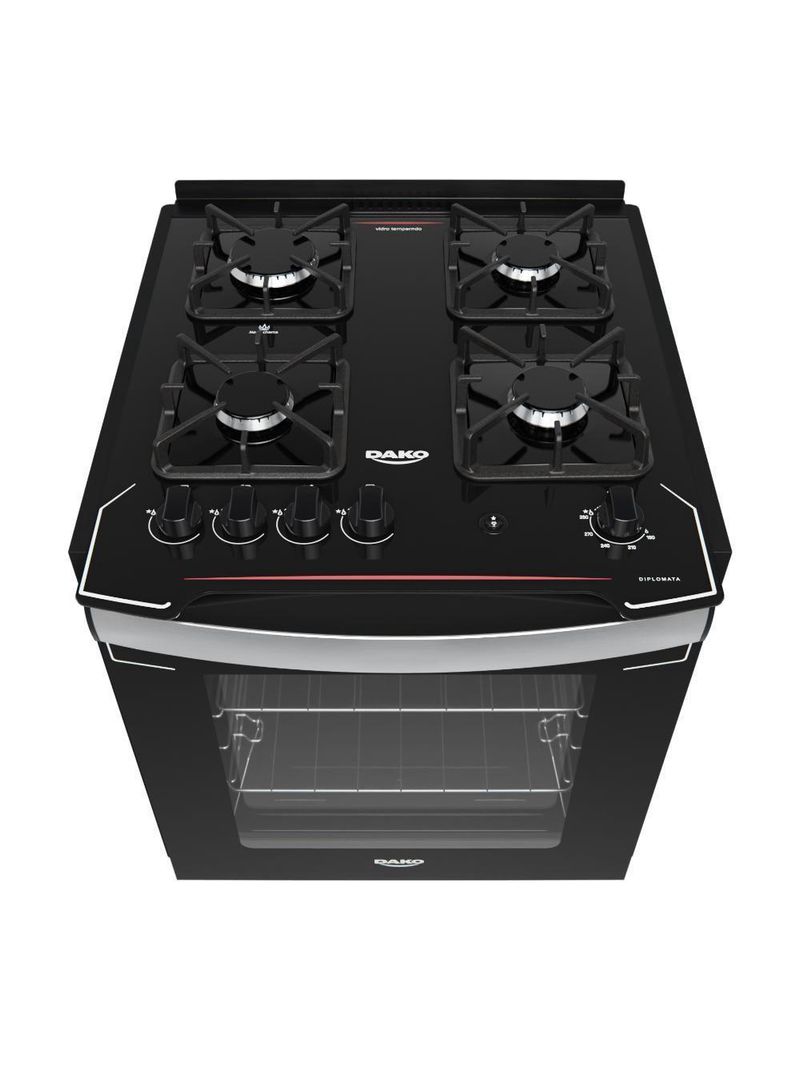 Fogão De Embutir 4B Preto Com Mesa De Vidro Dako Bivolt