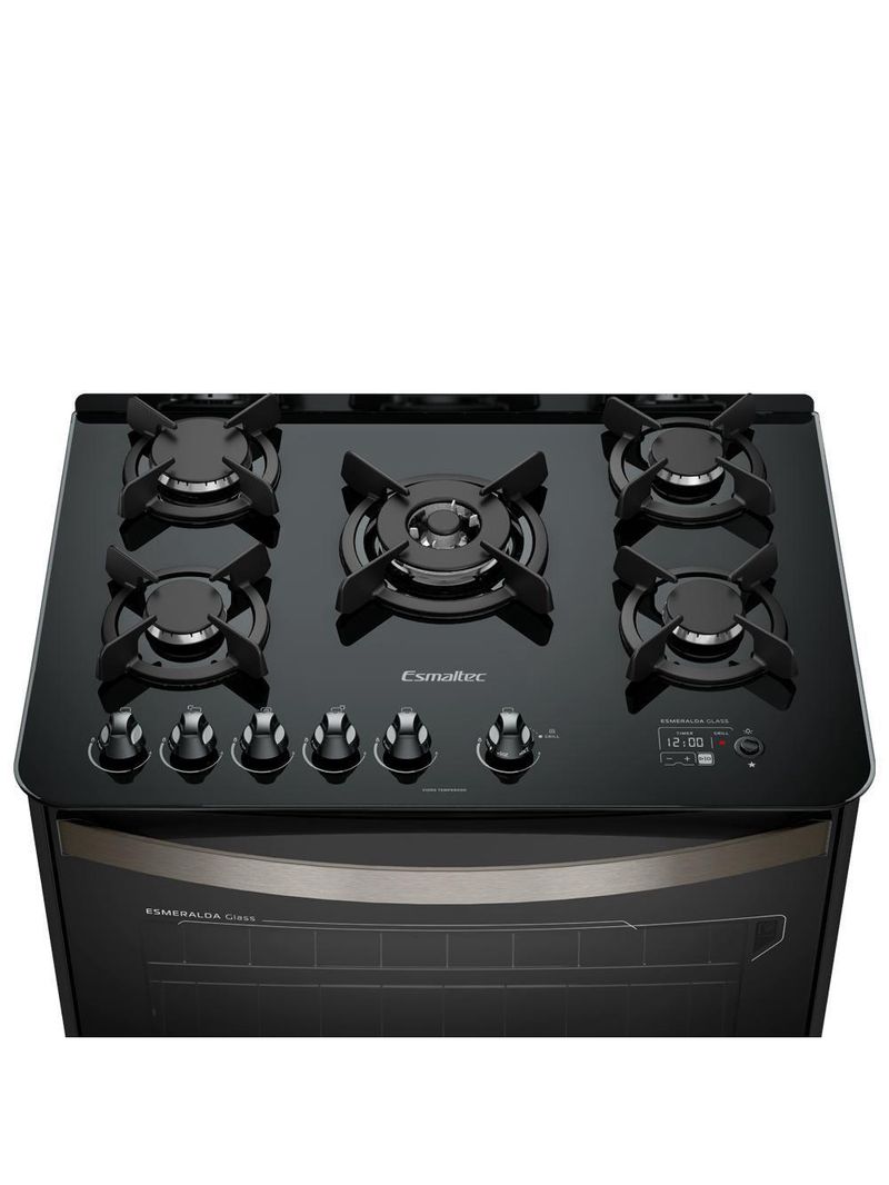 Fogão Esmaltec Esmeralda 5B Preto Timer Grill Elétrico
