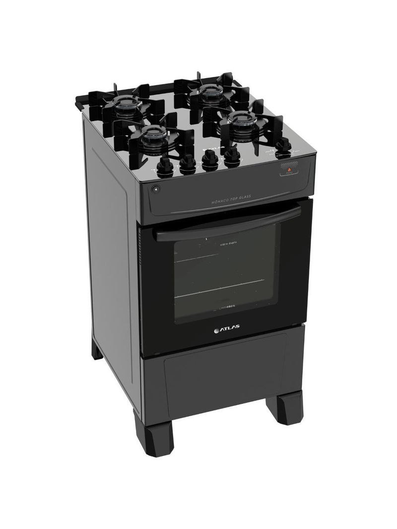 Fogão 4 Bocas Mônaco Top Glass Atlas Eletrodomésticos Bivolt