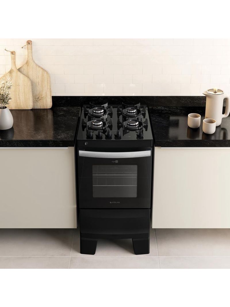 Fogão 4 Bocas Preto Com Mesa De Vidro Atlas Agile Up Bivolt