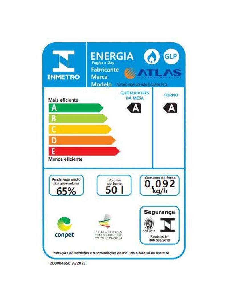 Fogão 4 Bocas Preto Com Mesa De Vidro Atlas Agile Up Bivolt