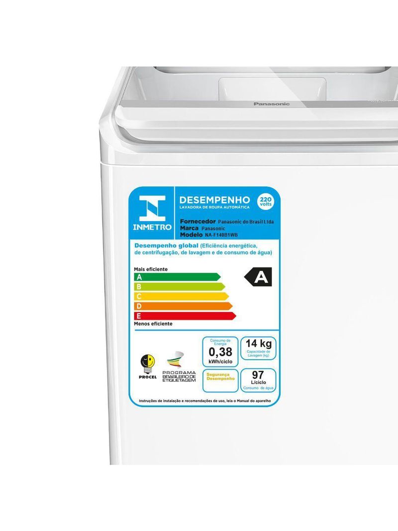 Máquina de Lavar Panasonic Função Vanish Branco Mais Branco 14kg - NA-F140B1W 220V