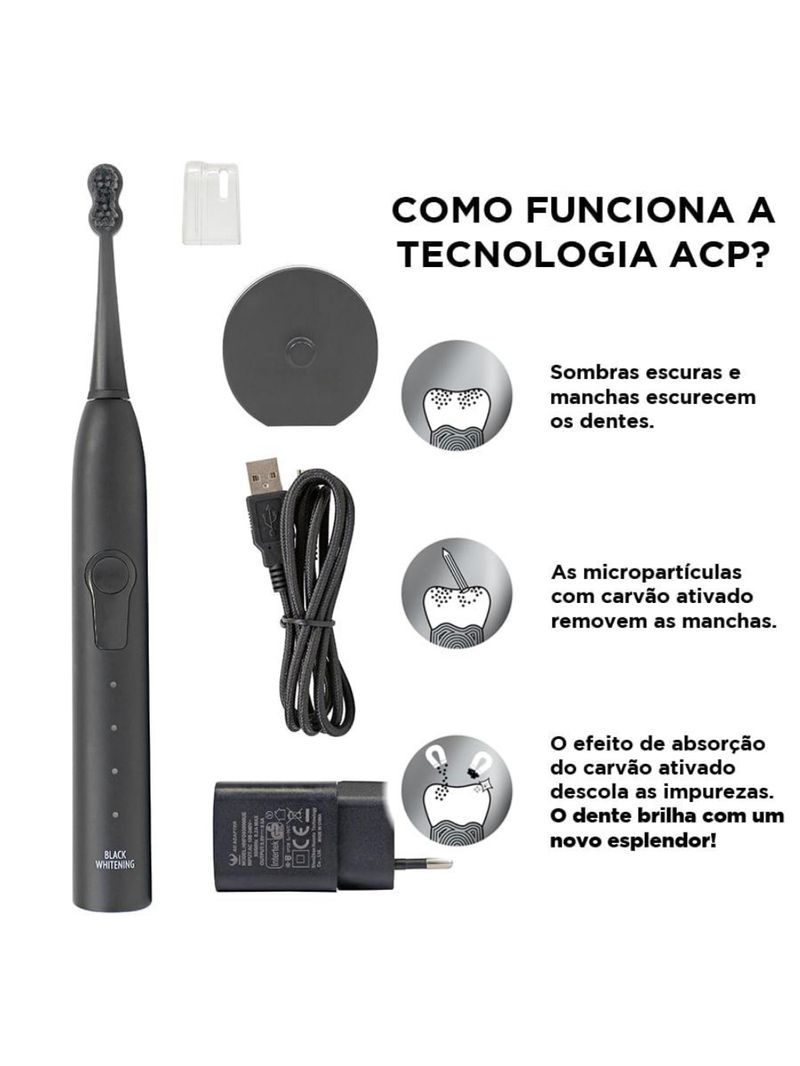 Escova de dentes megasmile - sonic black whitening ii black