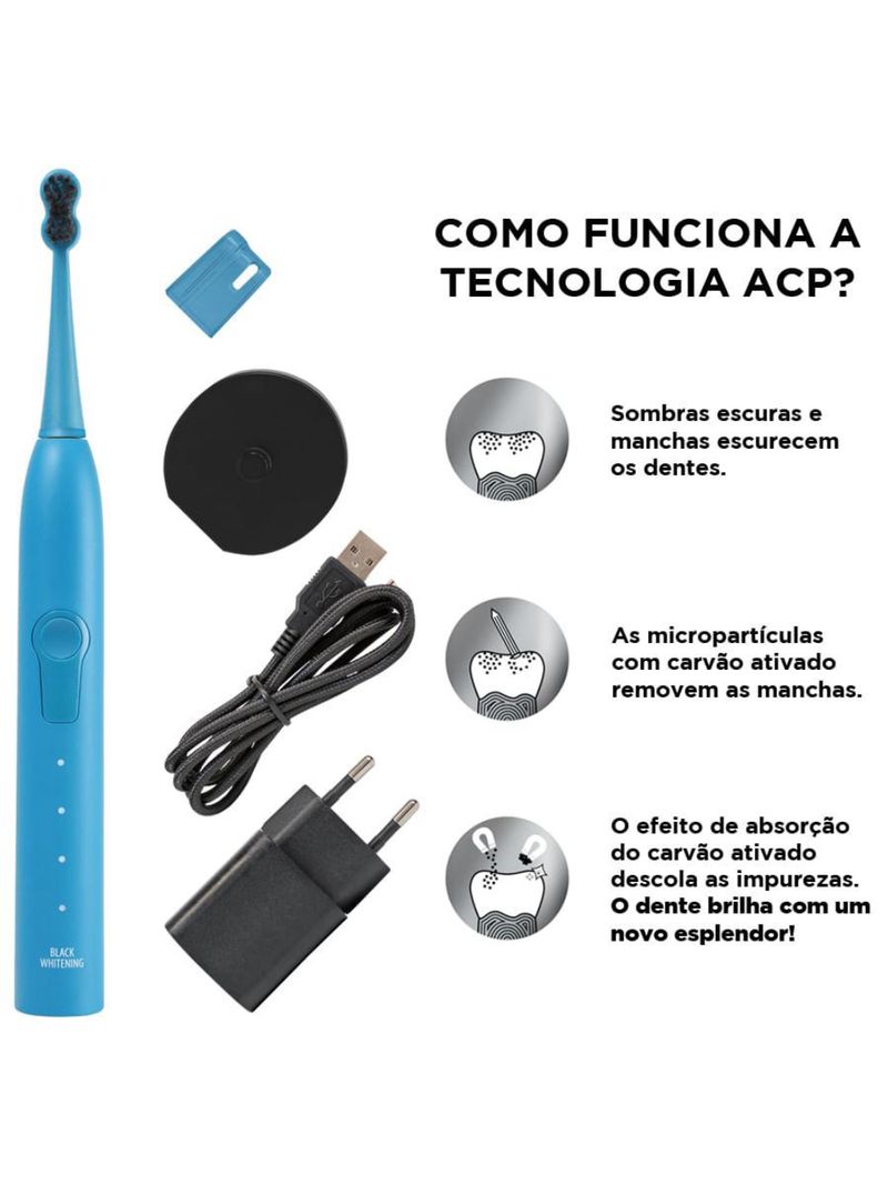 Escova de dentes megasmile - sonic black whitening ii blue