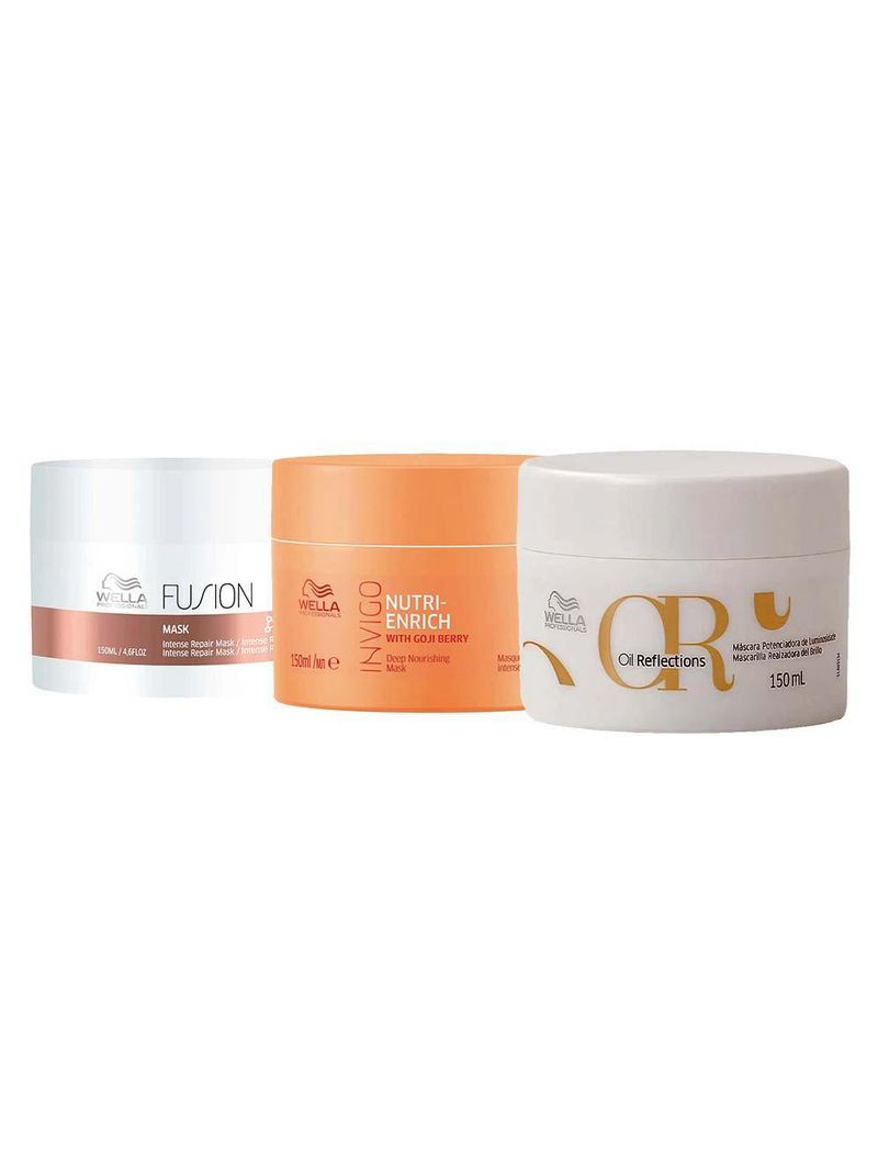 Wella professionals kit com 3 máscara - oil reflections + fusion + invigo