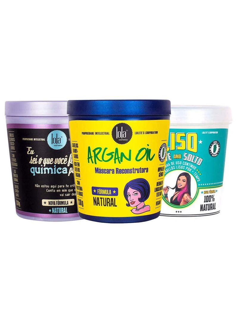 Lola cosmetics kit com 3 máscara – liso leve e solto + argan oil + eu sei o que você fez na química passada