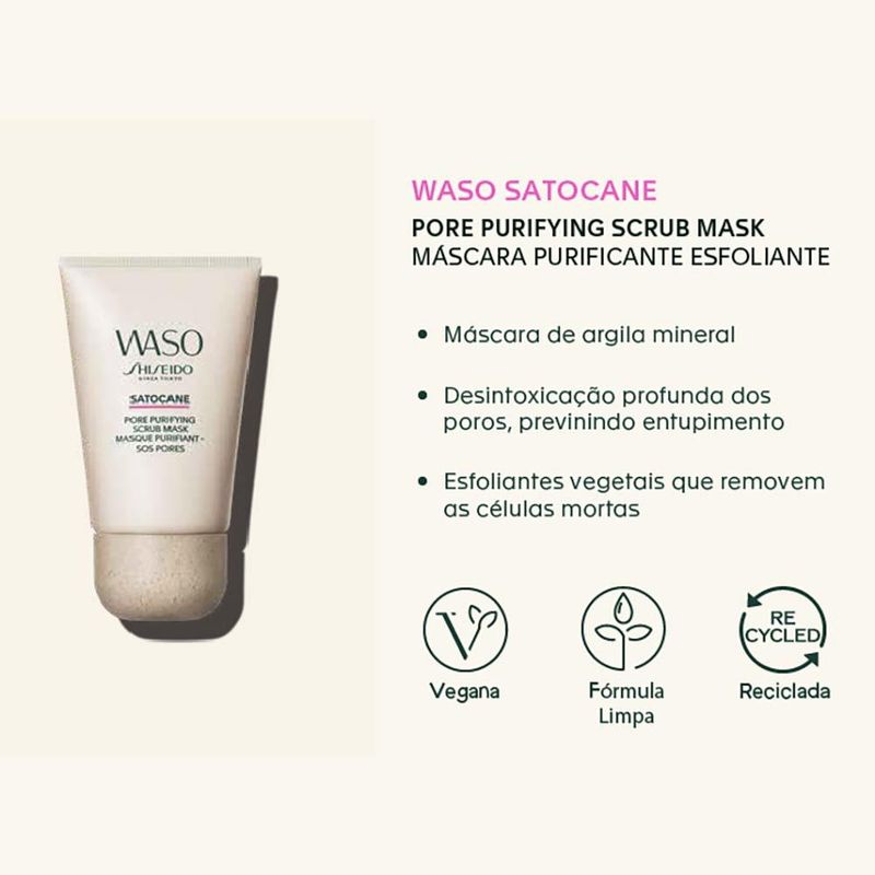 Máscara purificante shiseido – waso satocane pore purifying scrub mask