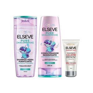 Elseve pure hialurônico kit – shampoo + condicionador + leave in tratamento cicatri renov