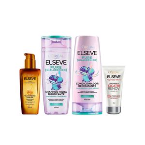 Elseve pure hialurônico kit – shampoo + condicionador + Óleo extraordinário + leave in tratamento
