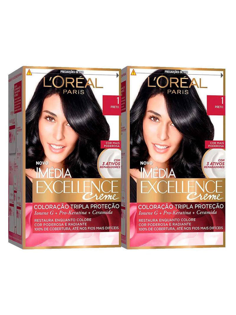 L'oréal paris coloração imédia excellence 1 preto kit - 2 unidades