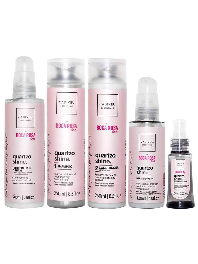 Cadiveu professional quartzo shine by boca rosa hair - kit shampoo + condicionador + leave-in + sérum + proteína