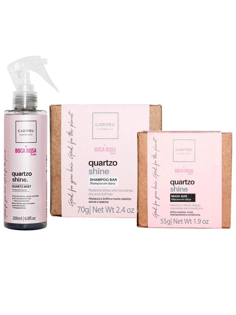 Cadiveu professional quartzo shine by boca rosa hair - kit shampoo em barra + máscara em barra + fluido