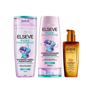 Elseve pure hialurônico kit – shampoo + condicionador + Óleo extraordinário